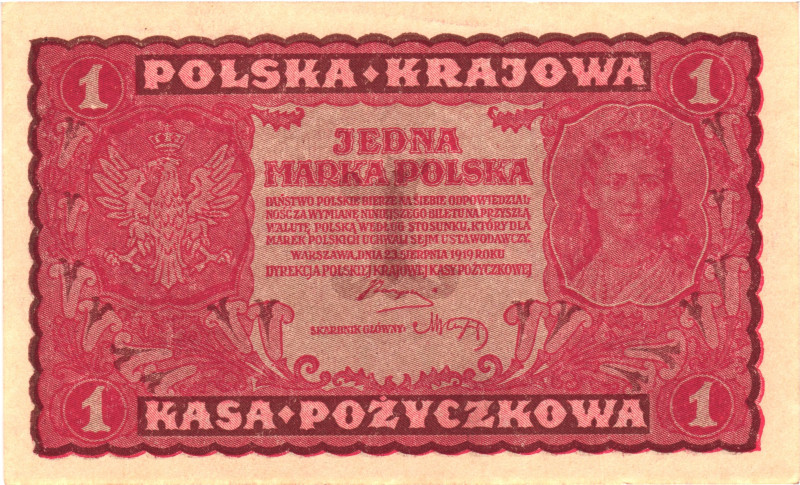 Poland 1 Marka 1919

P# 23, N# 208542; # BV 778039; UNC