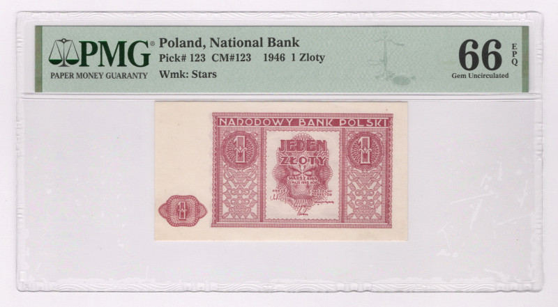 Poland 1 Zloty 1946 PMG 66 EPQ Gem Uncirculated

P# 123, N# 221787; Wmk: stars...