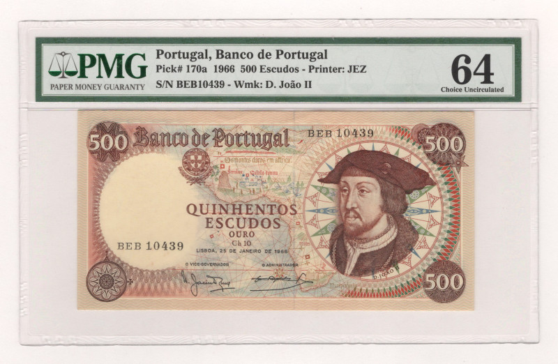 Portugal 500 Escudos 1966 PMG 64 Choice Uncirculated

P# 170a, N# 209244; # BE...