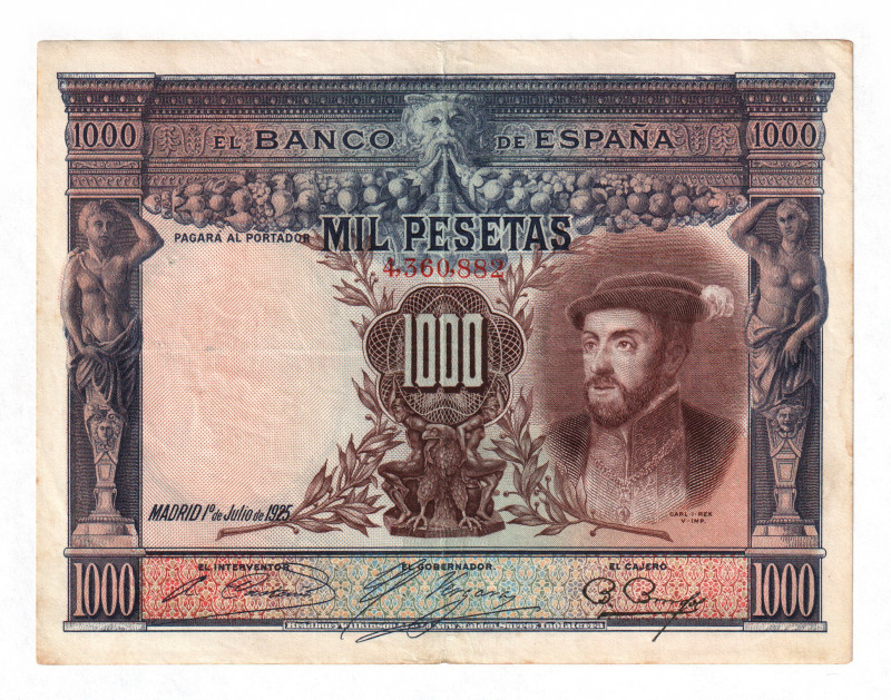 Spain 1000 Pesetas 1925

P# 70c, N# 204767; # 4,360,882; VF