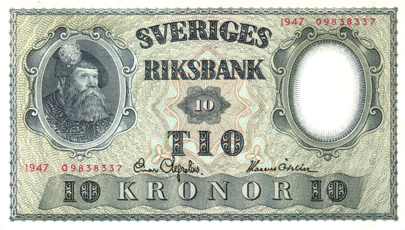 Sweden 10 Kronor 1947

P# 40h, N# 202131; # 09838337; UNC