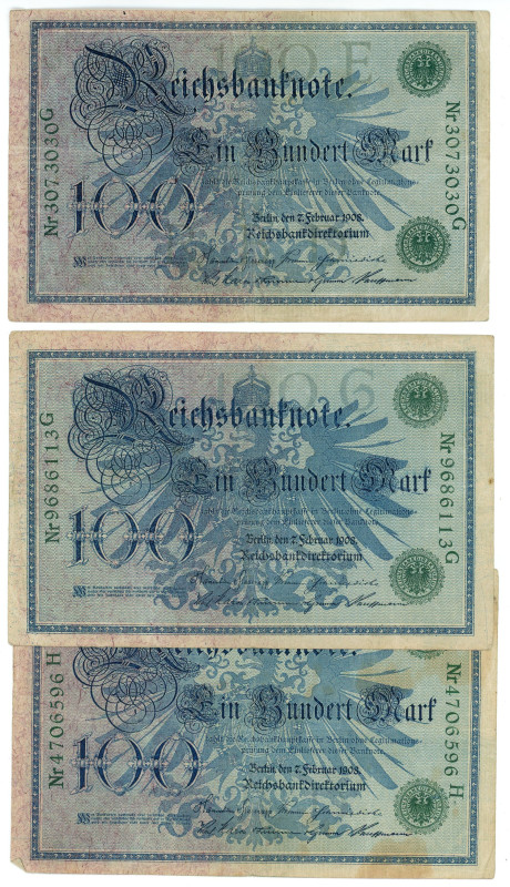 Germany - Empire 3 x 100 Mark 1908

P# 34, N# 203616; XF