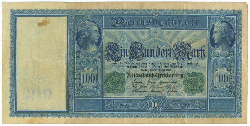 Germany - Empire 100 Mark 1910

P# 43, N# 208620; # G 5106566; F+