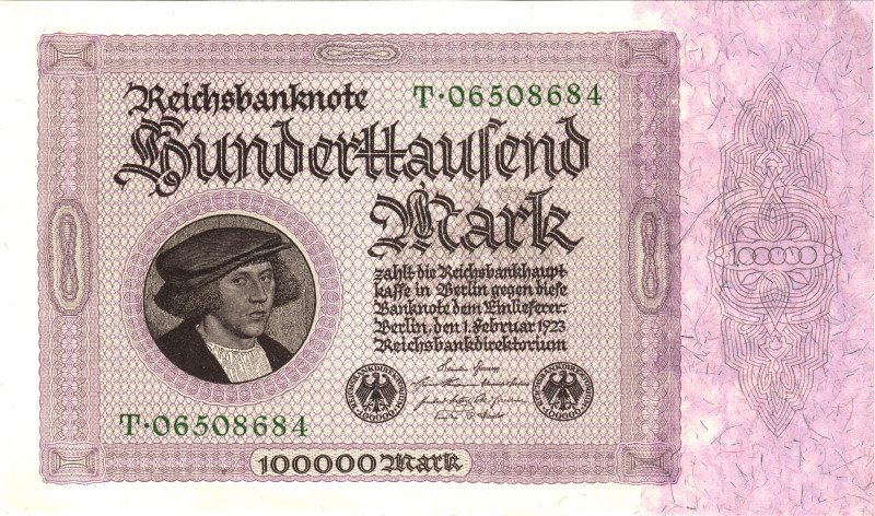 Germany - Weimar Republic 100000 Mark 1923

P# 83a2, N# 205189; # T 06508684; ...