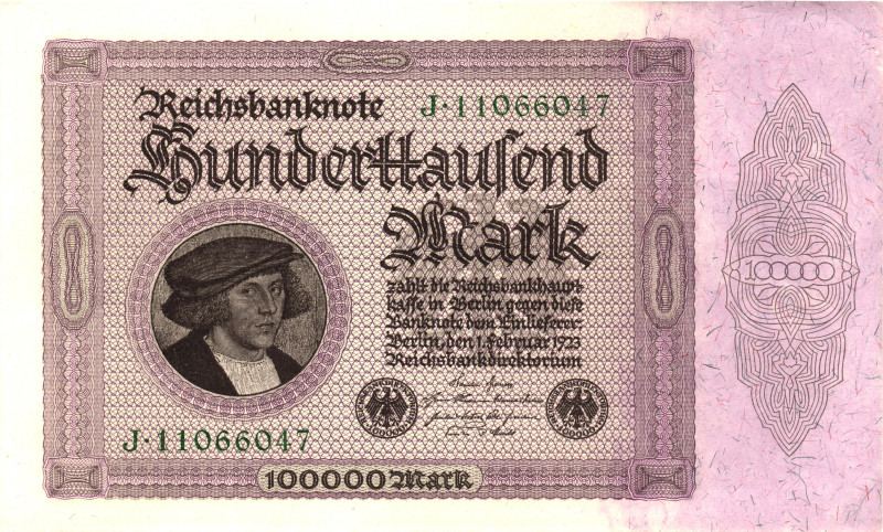 Germany - Weimar Republic 100000 Mark 1923

P# 83a2, N# 205189; # J 11066047; ...