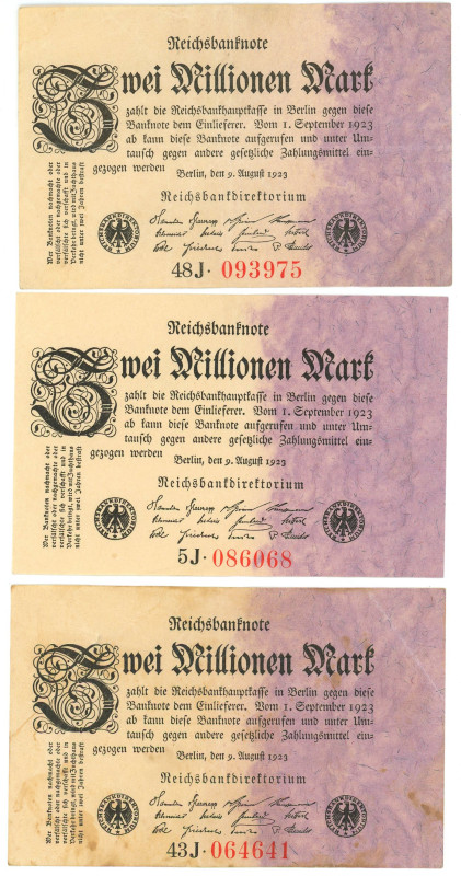 Germany - Weimar Republic 3 x 2000000 Mark 1923

P# 103, N# 203628; XF/UNC