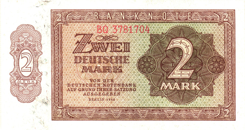 Germany - DDR 2 Mark 1948

P# 10, N# 207657; # BQ 3781704; UNC