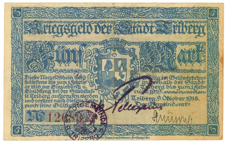 Germany - Empire Triberg 5 Mark 1918

N# 204078; # 12683; Stamp & Signarures; ...