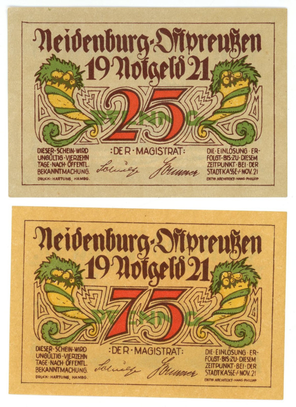 Germany - Weimar Republic Neidenburg 25 and 75 Pfennig 1921

N# 278874; Now Ni...