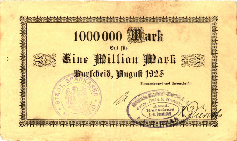 Germany - Weimar Republic Burschied 1000000 Mark 1923

Now Burscheid in German...