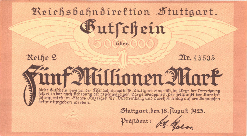 Germany - Weimar Republic Stuttgat 50 MIllion Mark 1923

# 45535; Now Stuttgar...