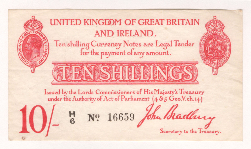 England 10 Shillings 1915

P# 348a, # 16659; VF