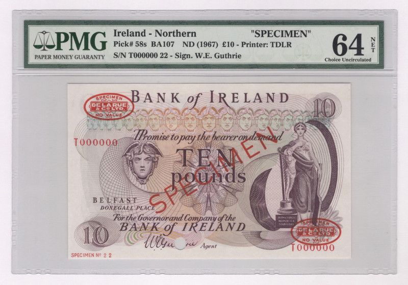 Northern Ireland 10 Pounds 1967 Specimen PMG 64 Choice Uncirculated NET

P# 58...