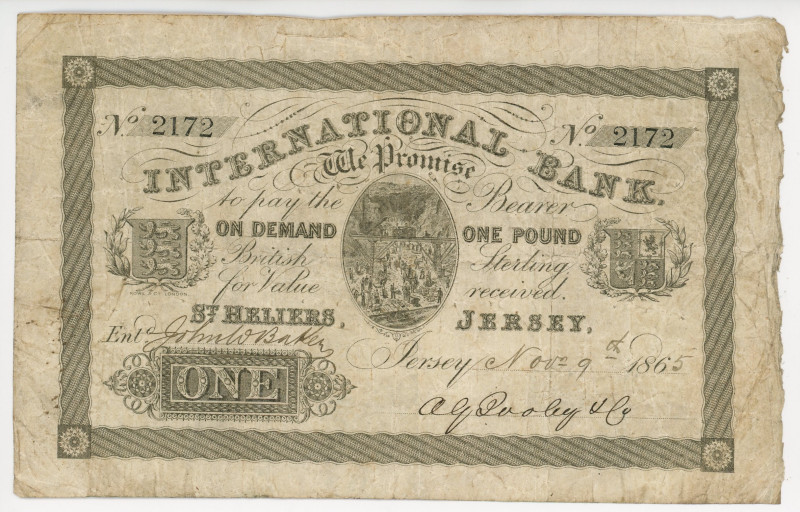 Jersey 1 Pound 1865

P# S161, N# 296495; # 2172; F-VF