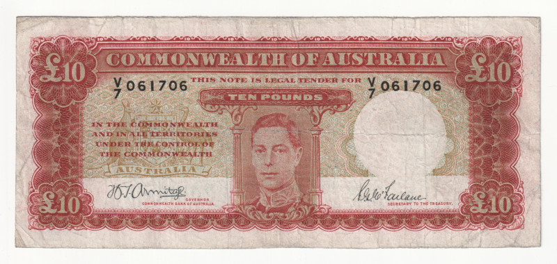 Australia 10 Pounds 1940 -1952 (ND)

P# 28b, N# 202354; # V7 061706; VF