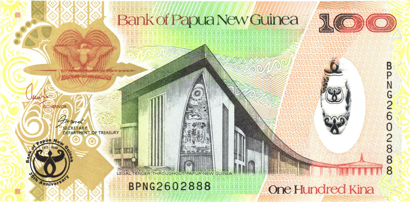 Papua New Guinea 100 Kina 2008 Commemorative

P# 37, N# 202622; # BPN2602888; ...