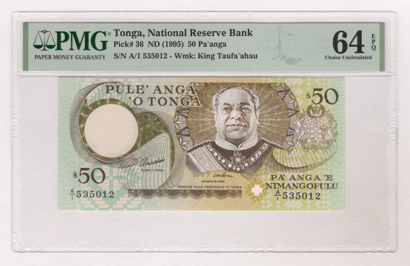 Tonga 50 Pa'anga 1995 (ND) PMG 64 EPQ Choice Uncirculated

P# 36, N# 330497; #...