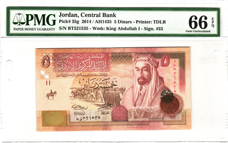 Jordan 5 Dinars 2014 AH 1435 PMG 66 EPQ Gem Uncirculated

P# 35g, N# 208860; #...