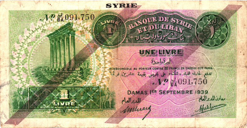 Syria 1 Livre 1939

# J/BA 091,750; VF