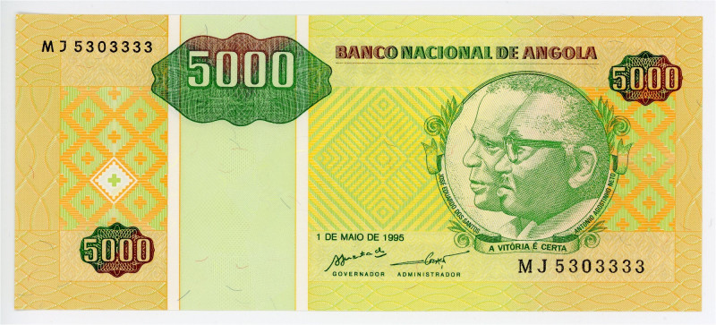 Angola 5000 Kwanzas 1995

P# 136, N# 214633; # MJ5303333; Fancy number; UNC