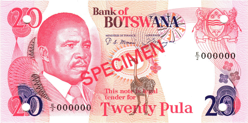 Botswana 20 Pula 1976 (ND) Specimen

P# 5, N# 257676; # E/2 000000; UNC