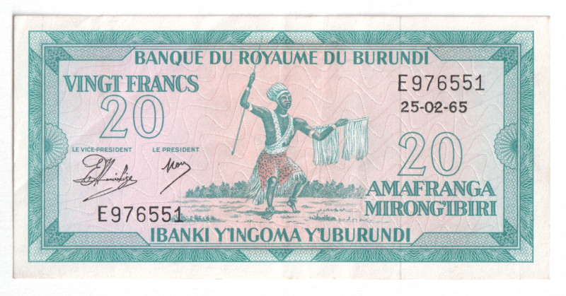 Burundi 20 Francs 1965

P# 10, N#254194; # E976551; XF