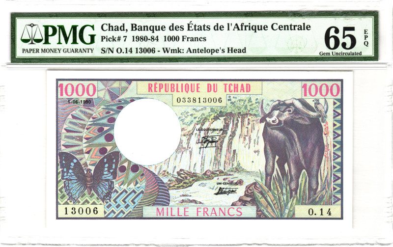 Chad 1000 Francs 1980 - 1984 PMG 65 EPQ Gem Uncircuilated Gem Uncirculated

P#...