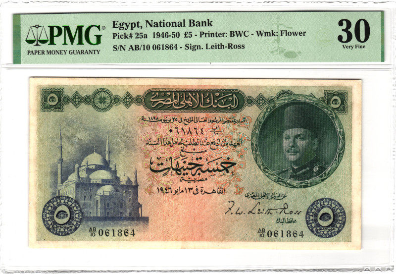 Egypt 5 Pounds 1947 PMG 30 Very Fine

P# 25a, N# 212116; # AB/10 061864