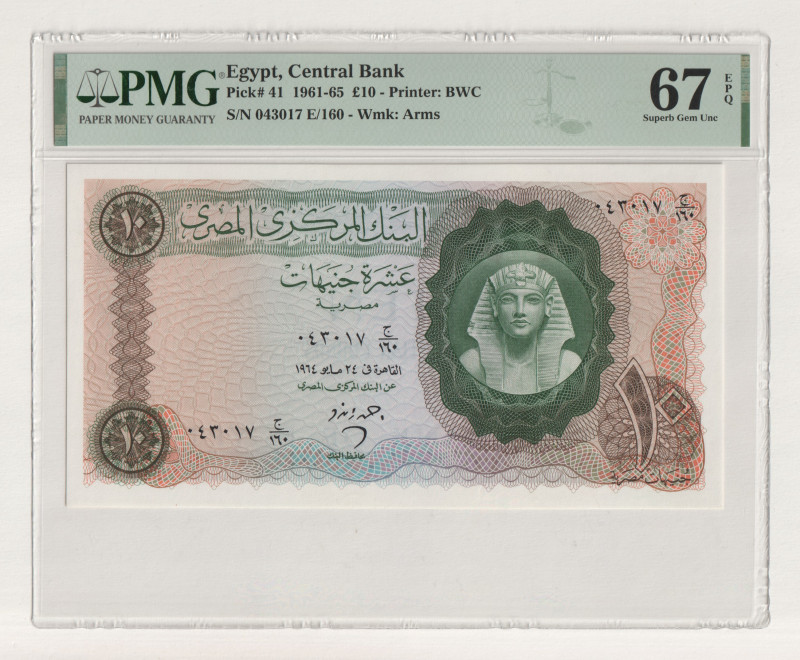 Egypt 10 Pounds 1964 PMG 67 EPQ Superb gem Unc

P# 41, N#208625; # 043017 E/16...