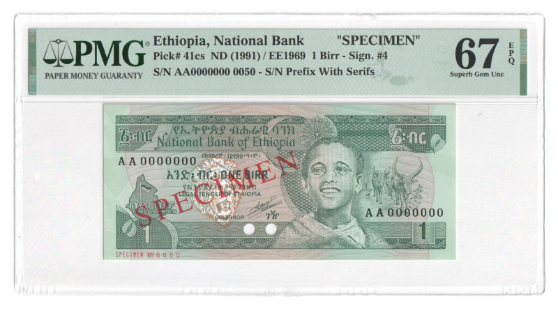 Ethiopia 1 Birr 1991 (ND) Specimen PMG 67 EPQ Superb gem Unc

P# 41cs, N# 2147...