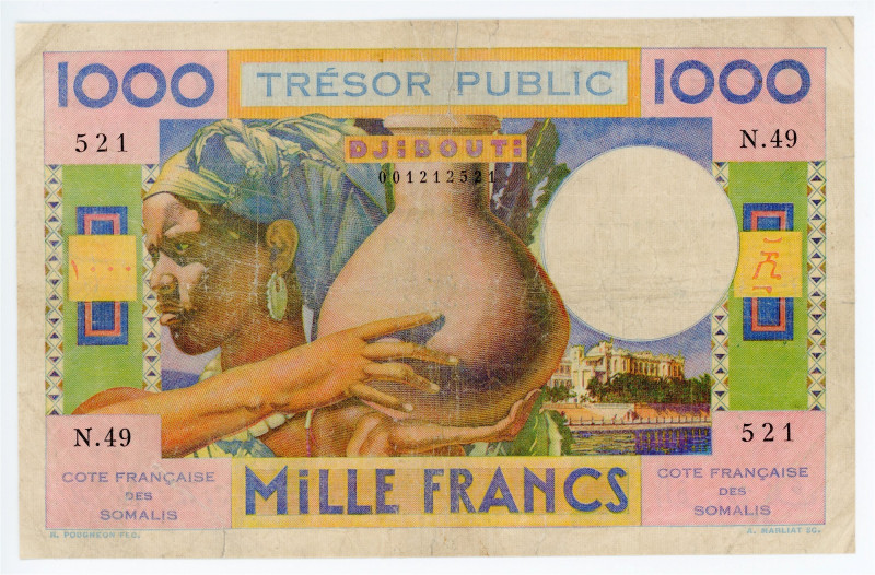 French Somaliland 1000 Francs 1952 (ND)

P# 28, N# 262155; # N.49 521; F