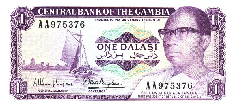 Gambia 1 Dalasi 1971

P# 4, N# 207056; # AA975376; UNC