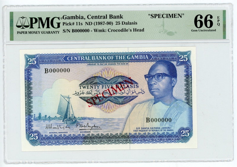 Gambia 25 Dalasis 1987 - 1990 (ND) Specimen PMG 66 EPQ Gem Uncirculated

P# 11...