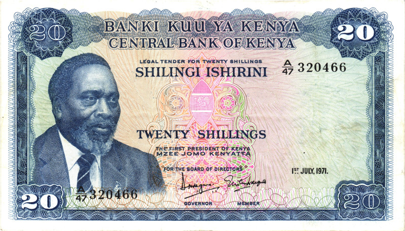 Kenya 20 Shillings 1971

P# 86, N# 223161; # A/47 320466; XF