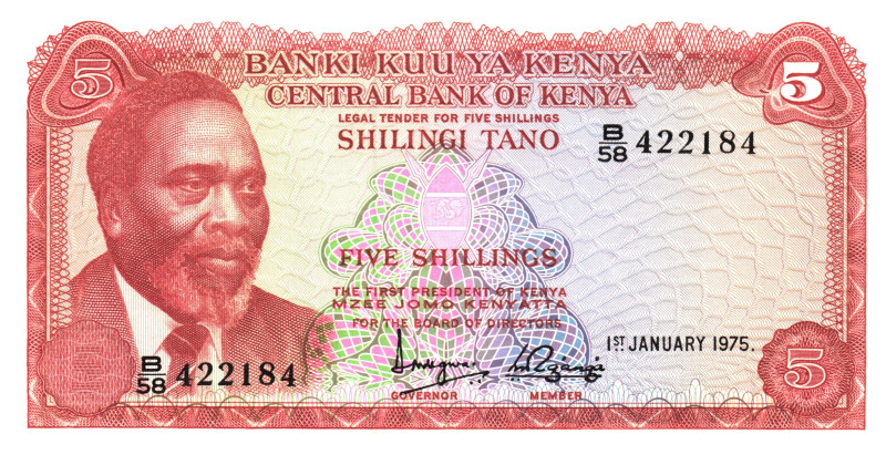 Kenya 5 Shillings 1975

P# 11, N# 241995; # B/58 422184; UNC