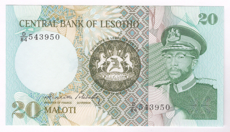 Lesotho 20 Maloti 1984

P# 7b, N#270962; # D/84 543950; UNC