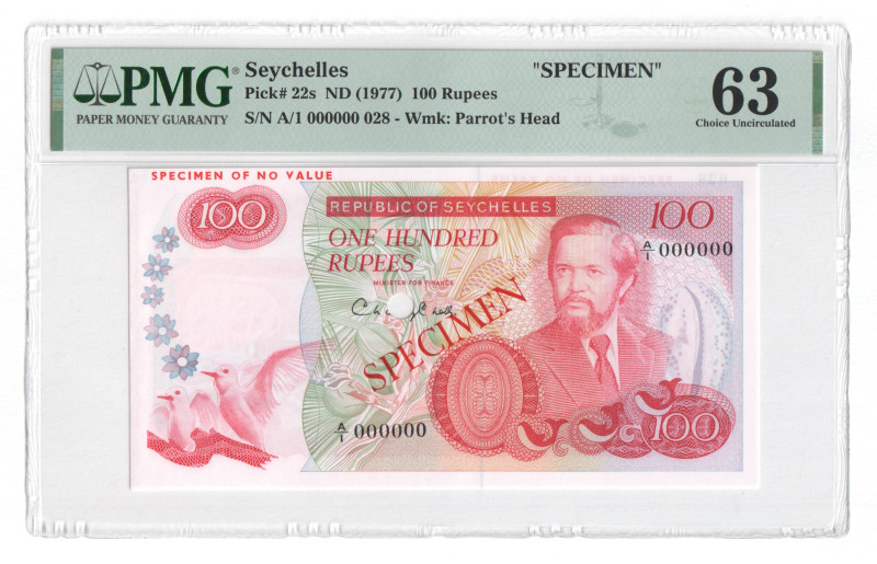 Seychelles 100 Rupees 1977 (ND) Specimen PMG 63 Choice Uncirculated

P# 22s, N...