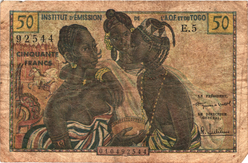 Togo 50 Francs 1956

P# 45, N# 220450; # E.5 92544; F