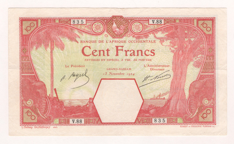 West African States 100 Francs 1924

P# 11Dd, # V.88 835; VF