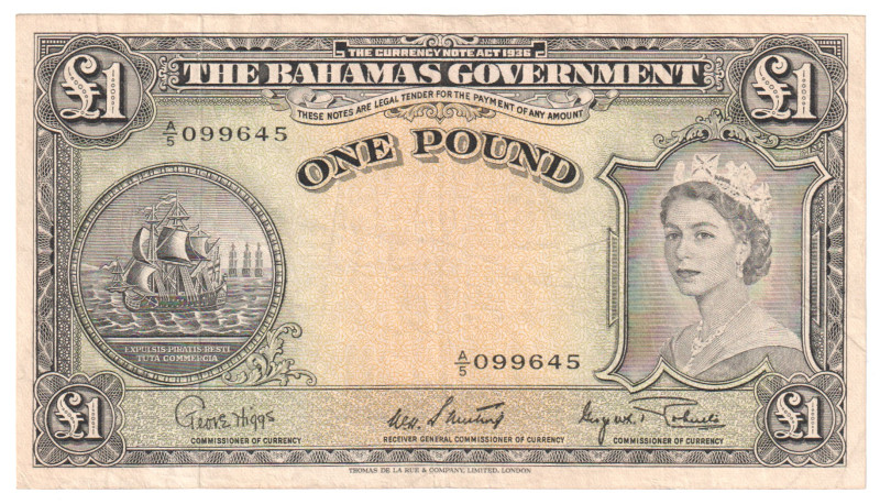 Bahamas 1 Pound 1936 -1953

P# 15d, N#274528; # A/5 099645; VF+