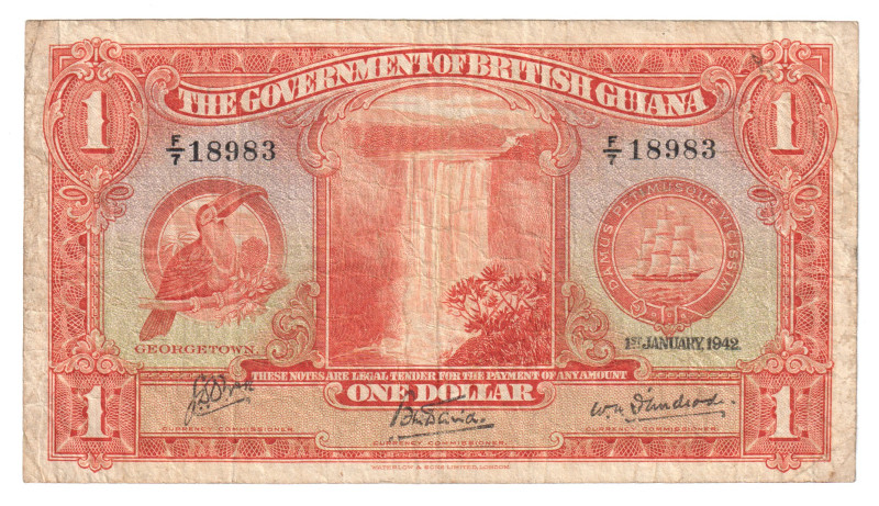 British Guiana 1 Dollar 1942

P# 12c, N# 284918; # F/7 18983; F-VF