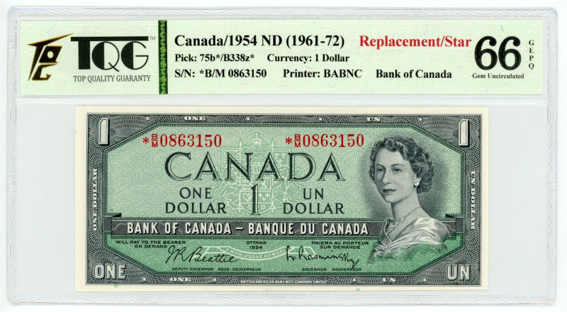 Canada 1 Dollar 1954 Replacement TCG 66 GEPQ Gem Uncirculated

P# 75b*, N# 201...