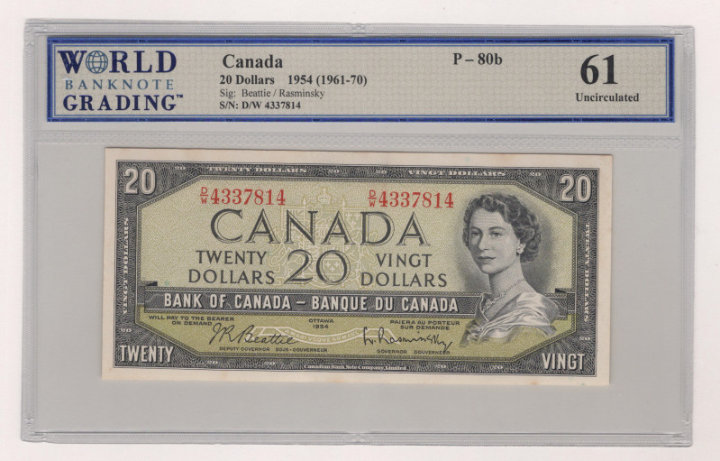 Canada 20 Dollars 1954 WBG 61

P# 80b, N#201888; # D/W 4337814; UNC