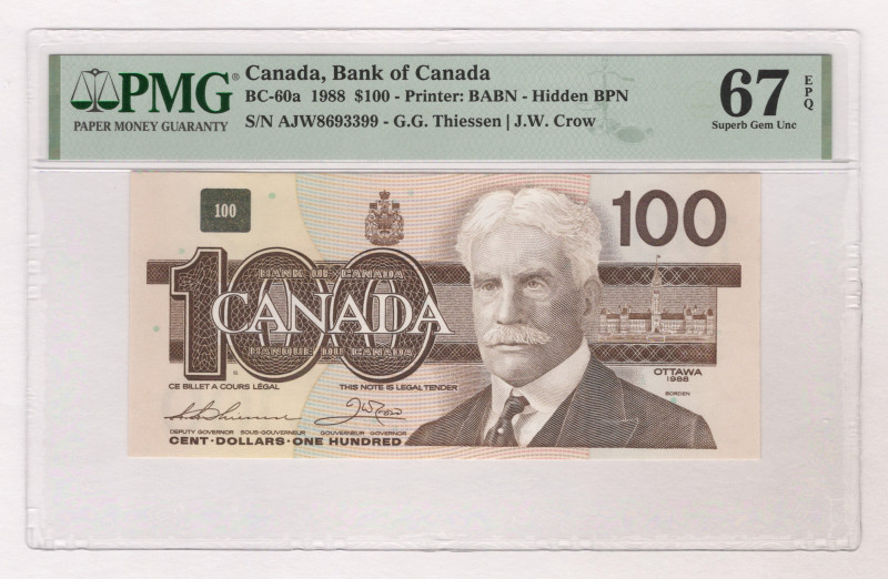 Canada 100 Dollars 1988 PMG 67 EPQ Superb gem Unc Top pop

P# 99a, N# 201912; ...