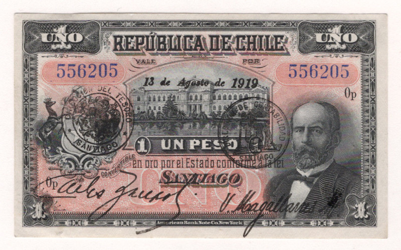 Chile 1 Peso 1919

P# 12с, N#378953; # 556205; AUNC