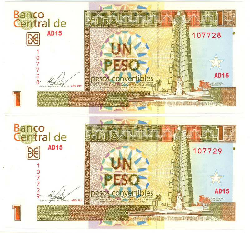 Cuba 2 x Pesos Convertible 2011 Consecutive Pair

P# FX46, N# 204111; # 107728...