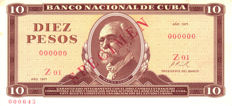 Cuba 10 Pesos 1971 Specimen

P# 104s, N# 205104; UNC