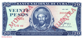 Cuba 20 Pesos 1987 Double Muestra