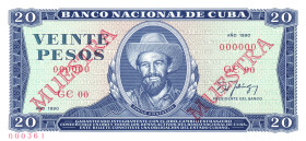 Cuba 20 Pesos 1990 Double Muestra