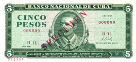 Cuba 5 Pesos 1967 Specimen